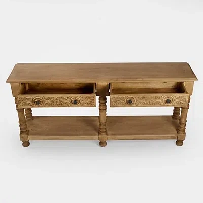 Kirkland's Ornate Carved Wood 2-drawer Console Table In Brown