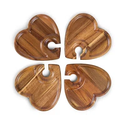 Kirkland's Heart Appetizer Plates With Wine Glass Holders In Brown