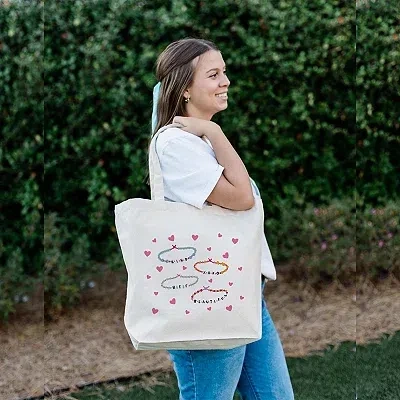 Kirkland's Friendship Bracelet Canvas Tote Bag In White
