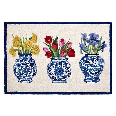 Kirkland's Chinoiserie Flowers Hooked Wool Accent Rug In Multi