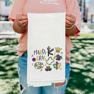 Kirkland's Mardi Gras King Cake Tea Towels In White