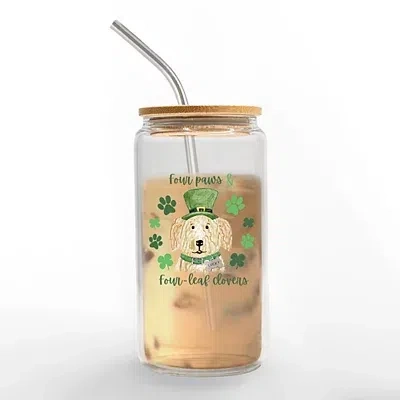 Kirkland's Four Paws Leaf Clovers Glass Can Tumbler In Transparent