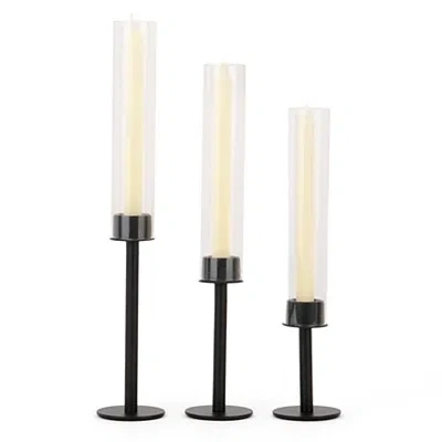 Kirkland's Glass & Black Metal Taper Candle Holders In Black
