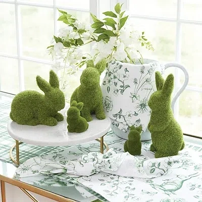 Kirkland's Moss Flocked Bunny Figurine In Green