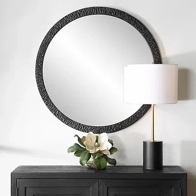 Kirkland's Textured Round Frame Wall Mirror In Black