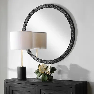 Kirkland's Textured Round Frame Wall Mirror In Black