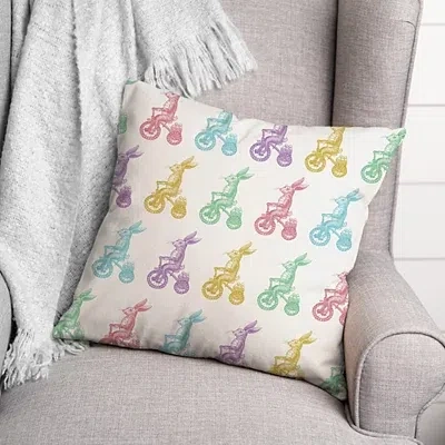 Kirkland's Pastel Bunnies On Bikes Outdoor Pillow In Multi