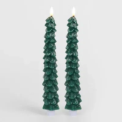 Kirkland's Led Flocked Tree Taper Candles In Green