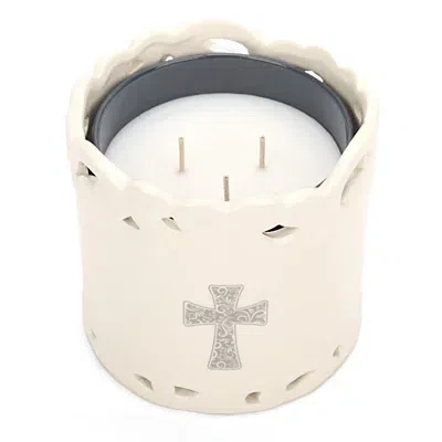 Kirkland's Cross Ceramic 3-wick Jar Candle Holder In White