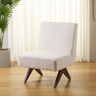 Kirkland's Bone White Linen & Walnut Olivia Accent Chair In White