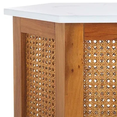 Kirkland's Rattan And Faux Marble Sophie Accent Table In Brown