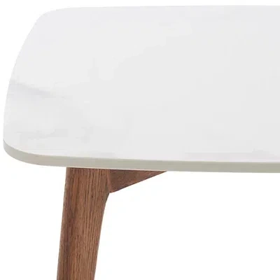 Kirkland's Square Ceramic Marble & Walnut Karin Accent Table In White