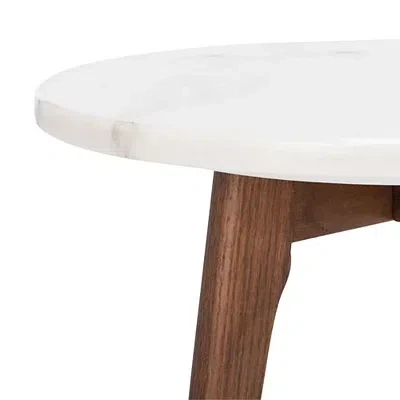 Kirkland's Marble And Walnut Round Mari Accent Table In Brown