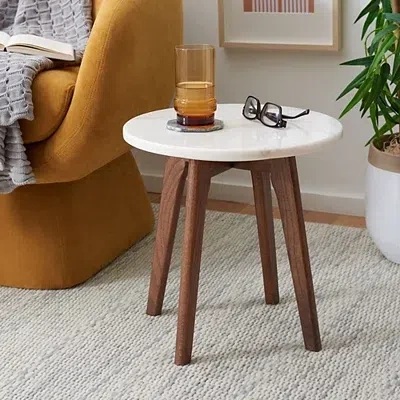 Kirkland's Marble And Walnut Round Mari Accent Table In Brown
