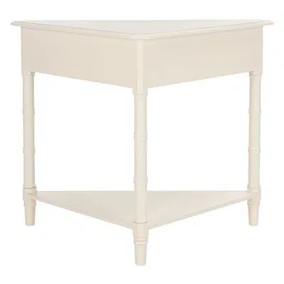 Kirkland's Distressed Cream Wood Selena Corner Accent Table In White