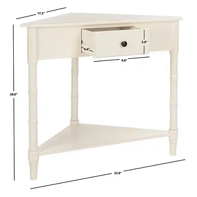 Kirkland's Distressed Cream Wood Selena Corner Accent Table In White