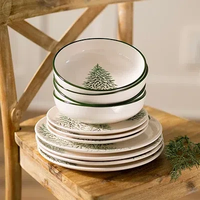 Kirkland's Evergreen Trees Embossed Dinner Plate In White