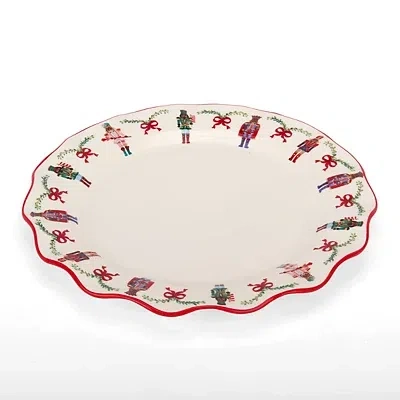 Kirkland's Jolly Nutcracker Wavy Dinner Plate In White