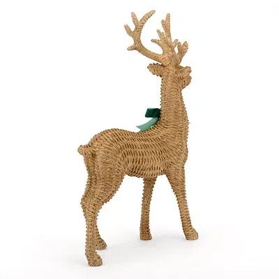 Kirkland's Rattan Deer Figurine With Bow In Brown