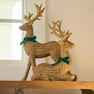 Kirkland's Rattan Deer Figurine With Bow In Brown