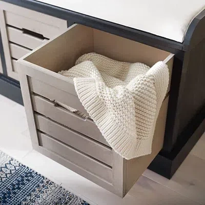 Kirkland's Wood Zella Upholstered Storage Bench In Black