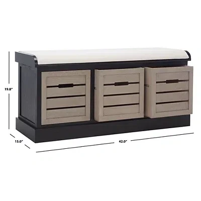 Kirkland's Wood Zella Upholstered Storage Bench In Black