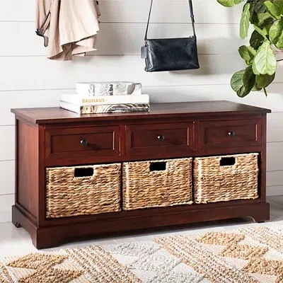 Kirkland's Dark Cherry Wood Suzelle Storage Bench In Brown