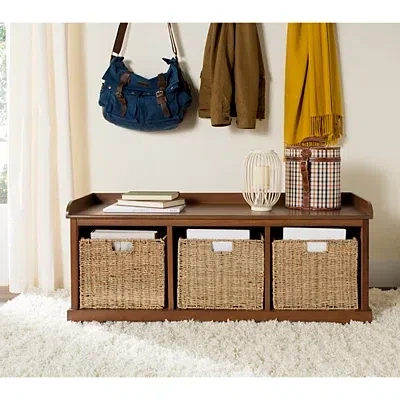 Kirkland's Walnut Upholstered Jeanette Storage Bench In Multi