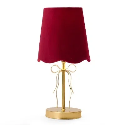 Kirkland's Bow Table Lamp With Red Scalloped Shade In Red
