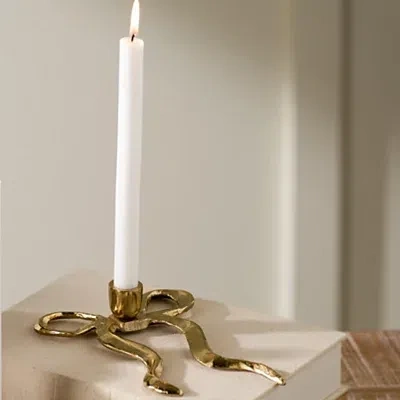 Kirkland's Small Gold Flat Bow Taper Candle Holder In Gold