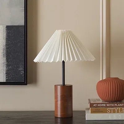 Kirkland's Walnut Wood Cylinder Mattie Table Lamp In Multi