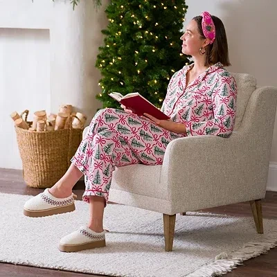 Kirkland's Christmas Bows With Trees Large Pajama Set In Pink