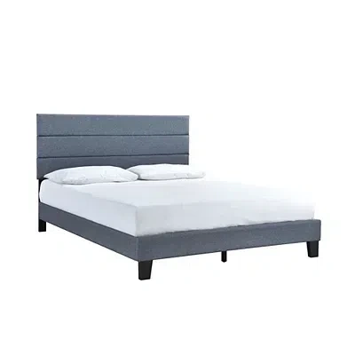 Kirkland's Dark Gray Plush Linen Queen Platform Bed In Blue