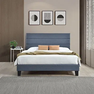 Kirkland's Dark Gray Plush Linen Queen Platform Bed In Blue