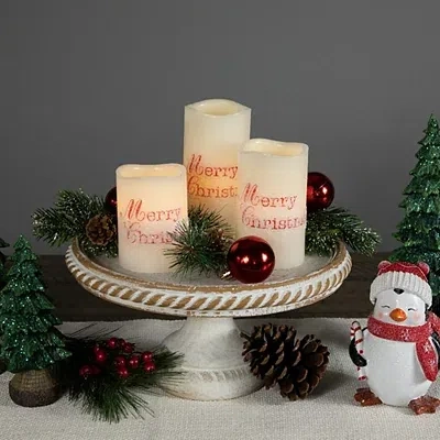 Kirkland's Led Merry Christmas Pillar Candles In White