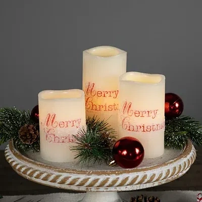 Kirkland's Led Merry Christmas Pillar Candles In White