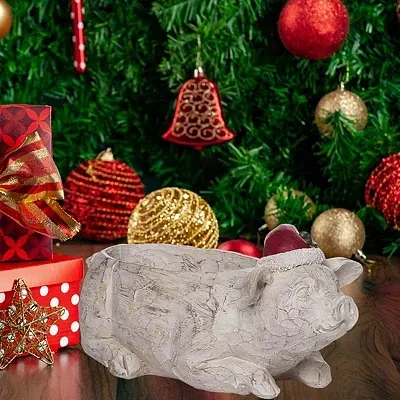 Kirkland's Pig With Christmas Hat Decorative Bowl In Gray