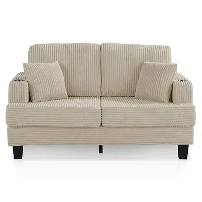 Kirkland's Kasin Beige Chenille Loveseat With Cup Holders In Neutral