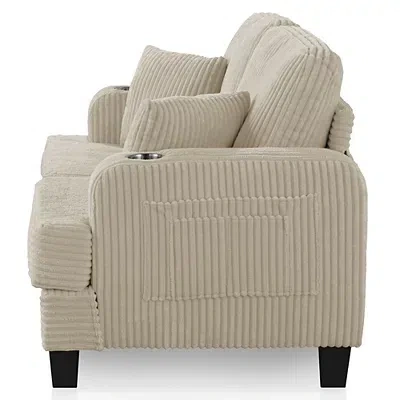 Kirkland's Kasin Beige Chenille Loveseat With Cup Holders In Neutral