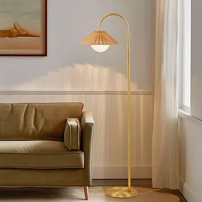 Kirkland's Laguna Rattan Weave Shade Floor Lamp In Gold