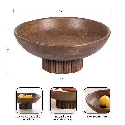 Kirkland's Walnut Brown Ribbed Wood Decorative Bowl In Brown