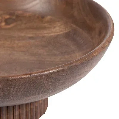 Kirkland's Walnut Brown Ribbed Wood Decorative Bowl In Brown