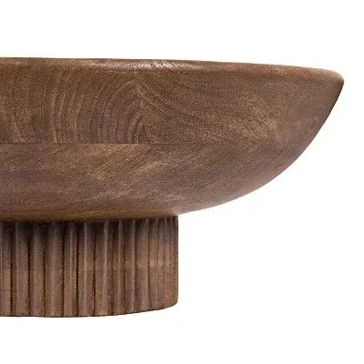 Kirkland's Walnut Brown Ribbed Wood Decorative Bowl In Brown