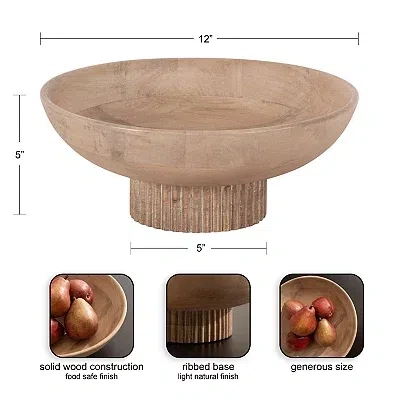 Kirkland's Ribbed Wood Decorative Bowl In Brown