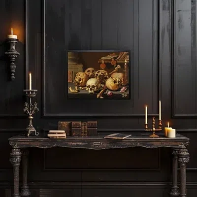 Kirkland's Skeletons On Table Halloween Framed Art Print In Gold