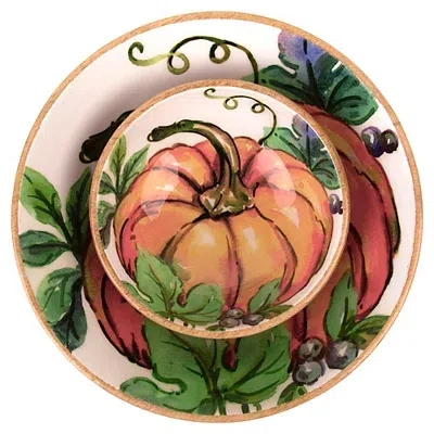 Kirkland's Wood Bowl With Enamel Pumpkin In Brown