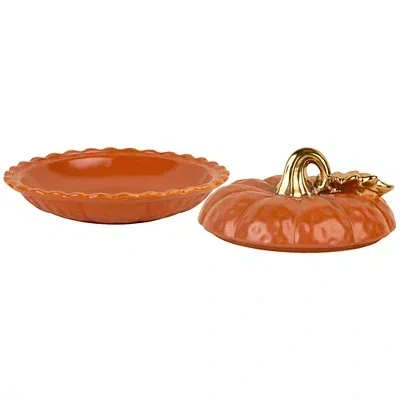 Kirkland's Pumpkin Pie Plate With Lid In Orange