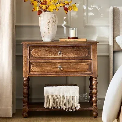 Kirkland's Walnut Wood Gwen Charging End Table In Brown