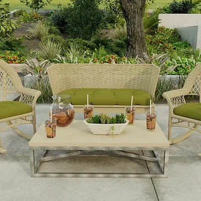 Kirkland's French Edge Outdoor Wicker Settee Cushion In Green