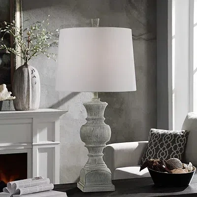 Kirkland's Smokey Slate Gray Baluster Grain Table Lamp In White